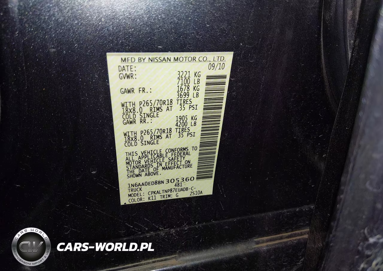 2011 Nissan Titan Sv VIN:1N6AA0ED8BN305360 - 9