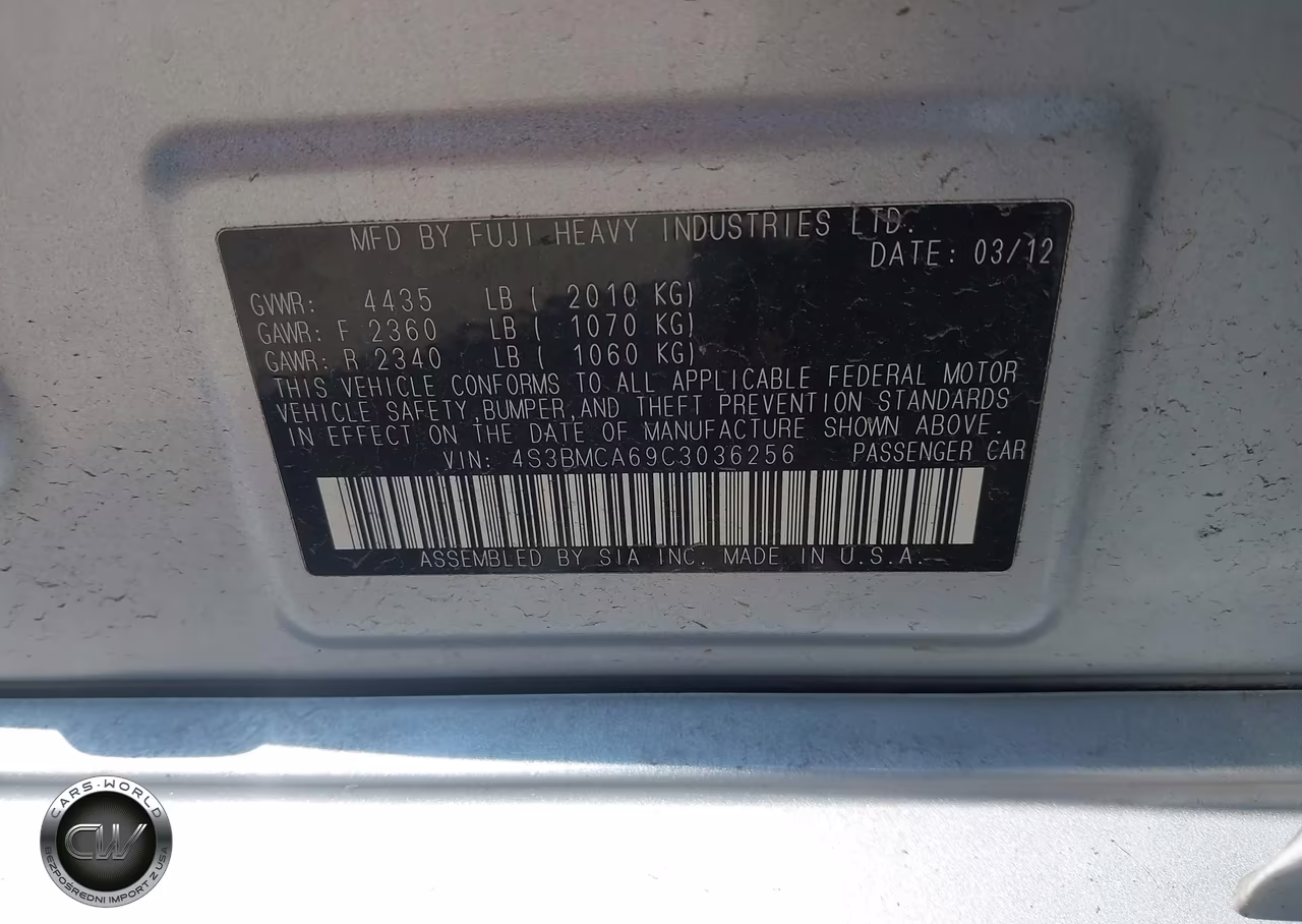 2012 Subaru Legacy 2.5I VIN:4S3BMCA69C3036256 - 9