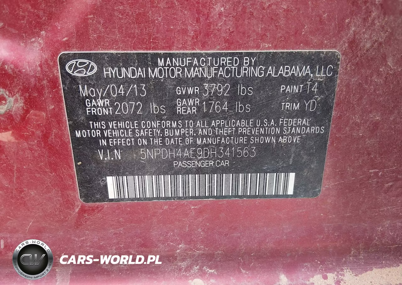 2013 Hyundai Elantra Gls VIN:5NPDH4AE9DH341563 - 9