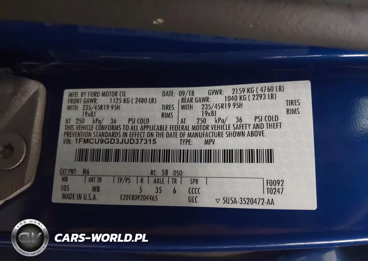 2018 Ford Escape Se VIN:1FMCU9GD3JUD37315 - 9