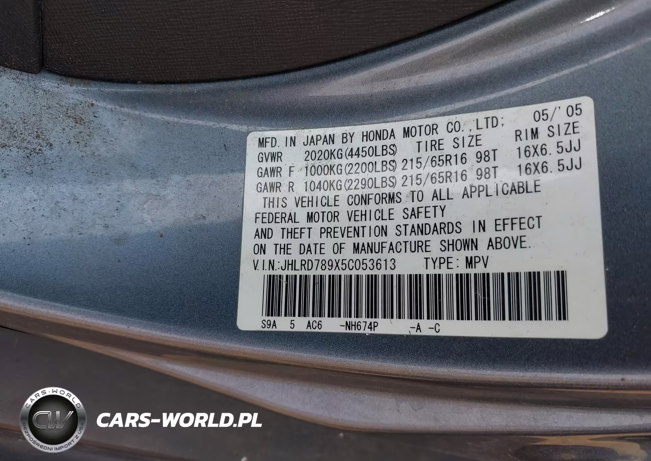 2005 Honda Cr-V Se VIN:JHLRD789X5C053613 - 9