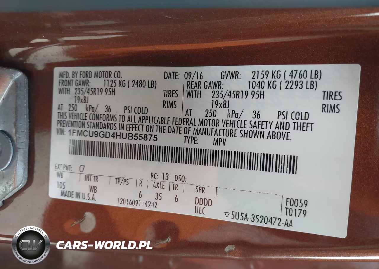 2017 Ford Escape Se VIN:1FMCU9GD4HUB55875 - 9