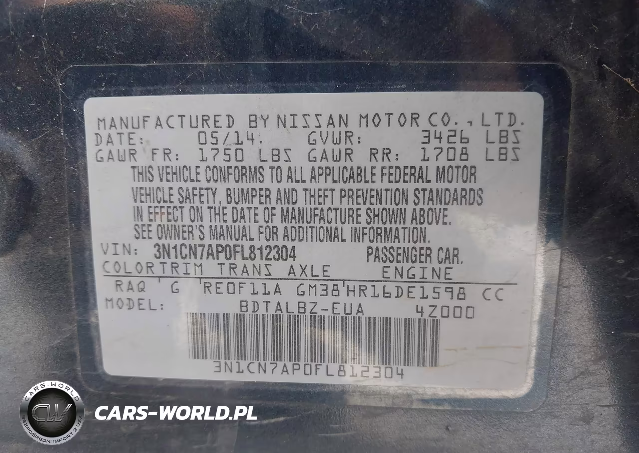 2015 Nissan Versa 1.6 S-1.6 S+-1.6 Sl-1.6 Sv VIN:3N1CN7AP0FL812304 - 9