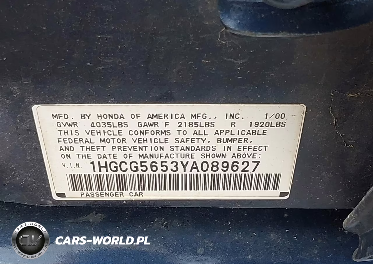 2000 Honda Accord 2.3 Ex VIN:1HGCG5653YA089627 - 9