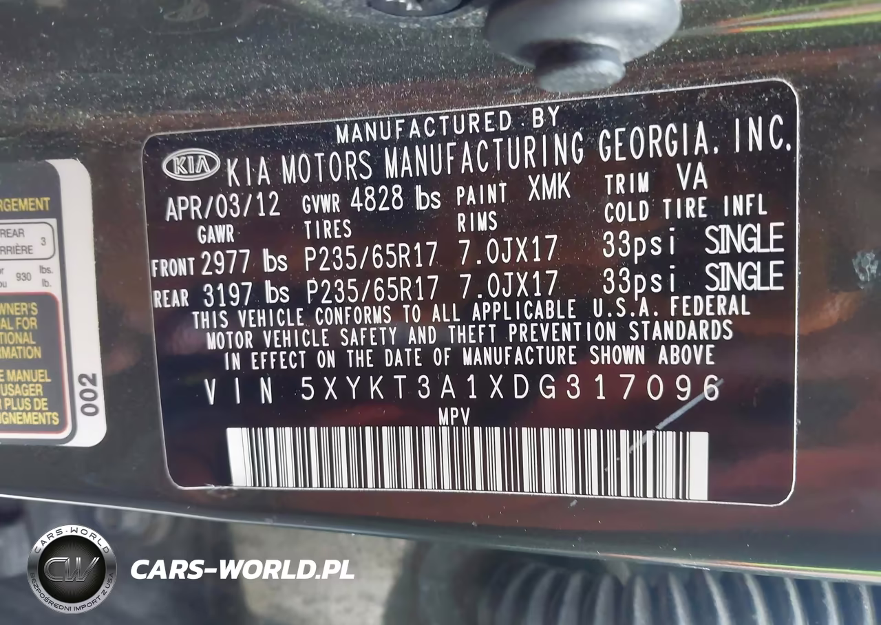 2013 Kia Sorento Lx VIN:5XYKT3A1XDG317096 - 9