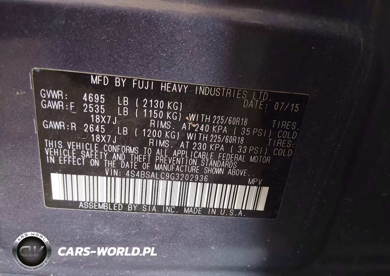 2016 Subaru Outback 2.5I Limited VIN:4S4BSALC9G3202936 - 9