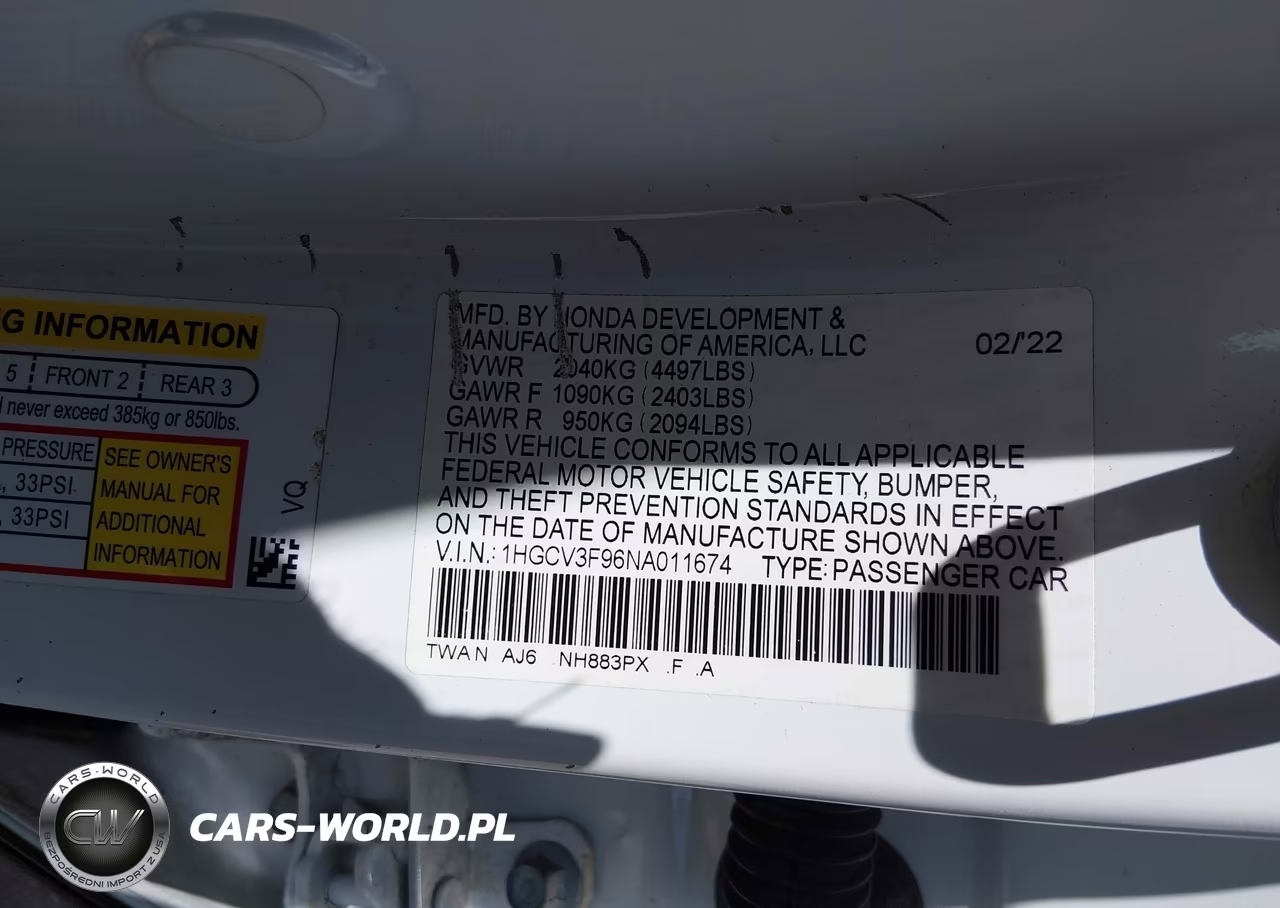 2022 Honda Accord Hybrid Touring VIN:1HGCV3F96NA011674 - 9