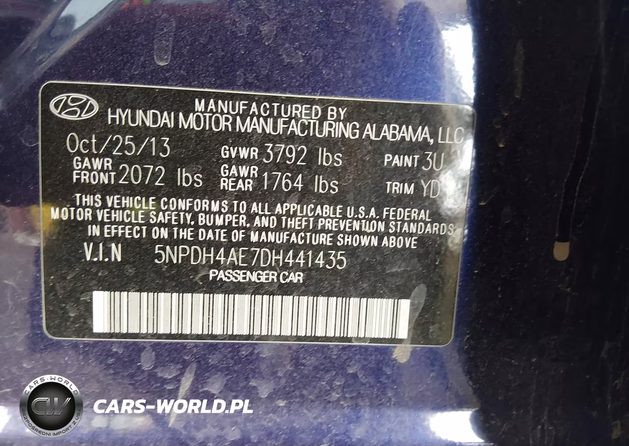 2013 Hyundai Elantra Gls VIN:5NPDH4AE7DH441435 - 9