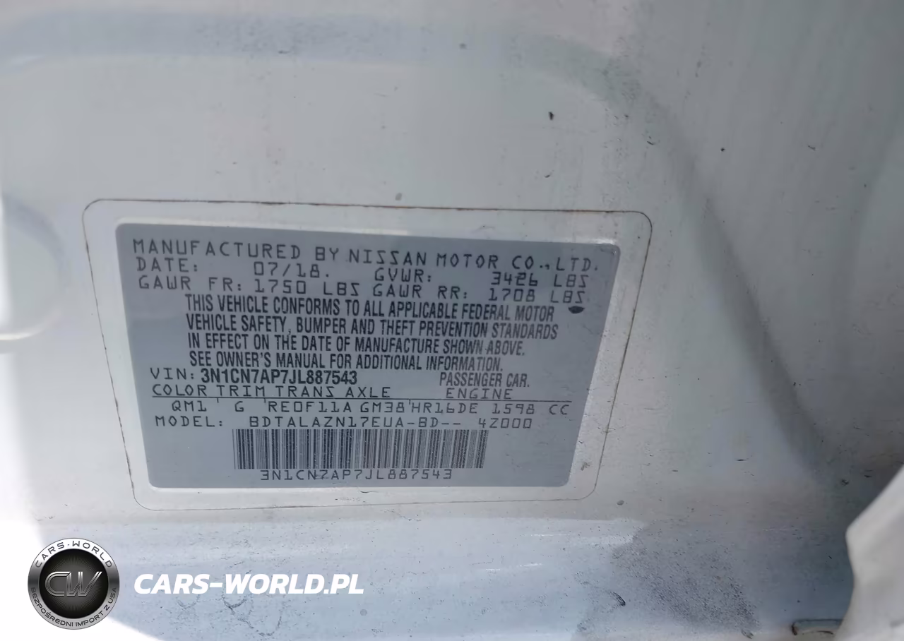 2018 Nissan Versa 1.6 S+ VIN:3N1CN7AP7JL887543 - 9