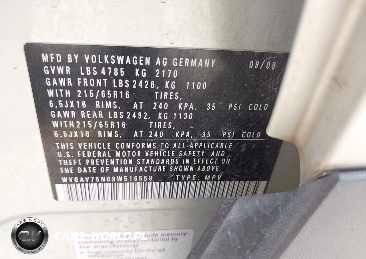 2009 Volkswagen Tiguan S-Se-Sel VIN:WVGAV75N09W516559 - 9