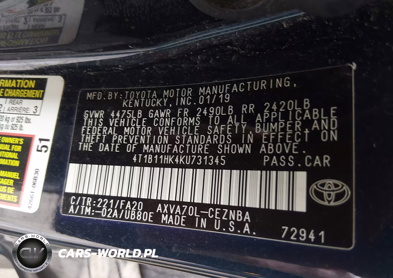2019 Toyota Camry Le VIN:4T1B11HK4KU731345 - 9