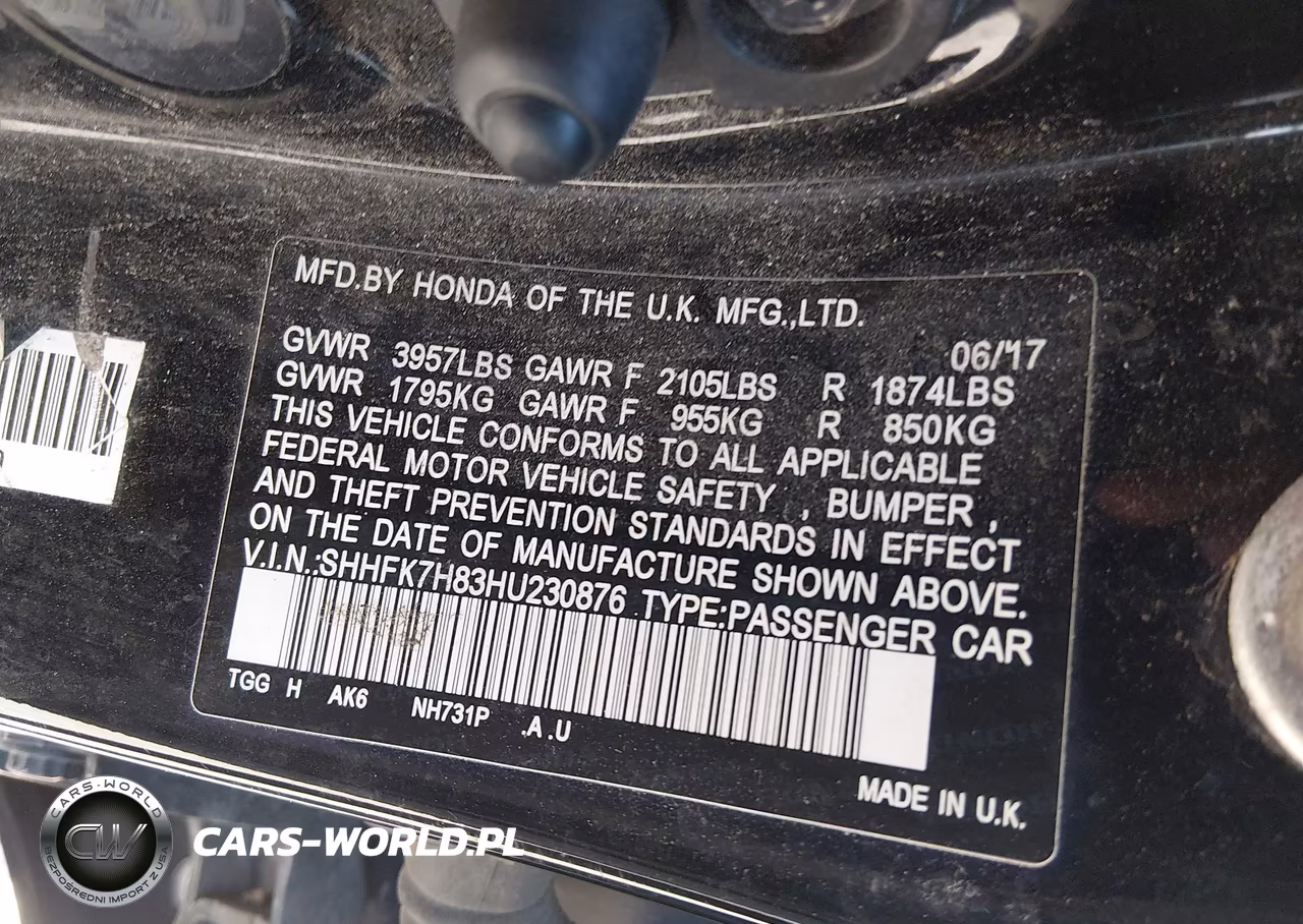 2017 Honda Civic Ex-L VIN:SHHFK7H83HU230876 - 9