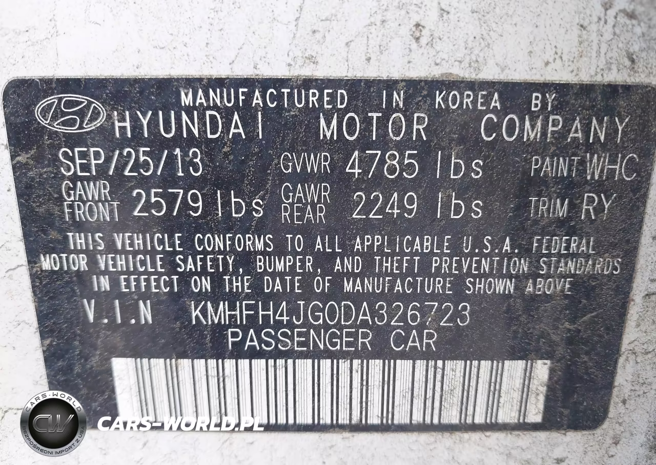 2013 Hyundai Azera VIN:KMHFH4JG0DA326723 - 9