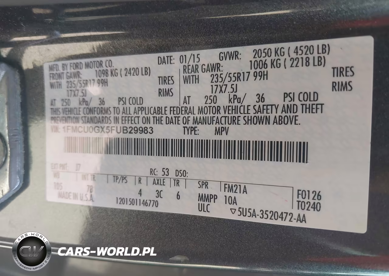 2015 Ford Escape Se VIN:1FMCU0GX5FUB29983 - 9