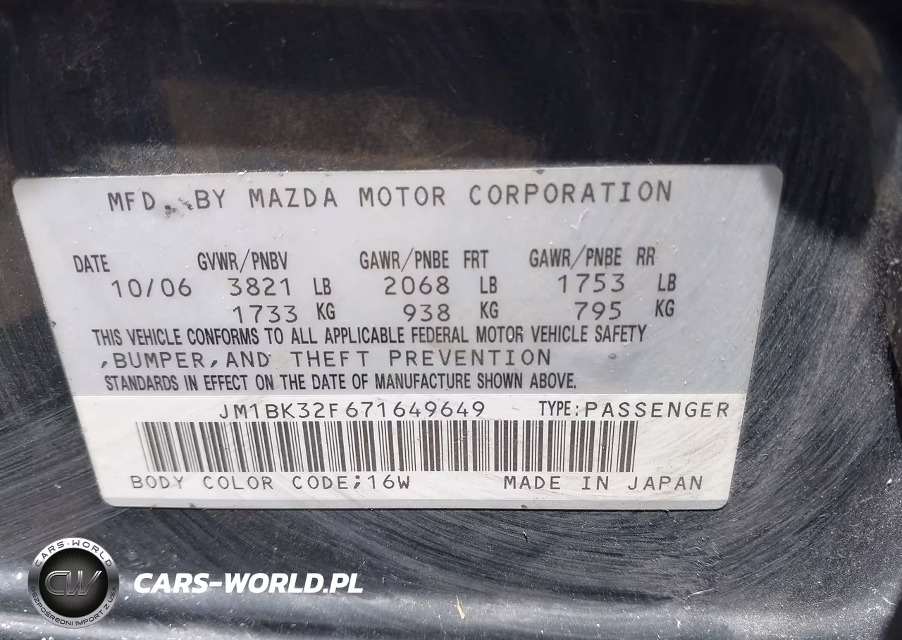 2007 Mazda Mazda3 I VIN:JM1BK32F671649649 - 9