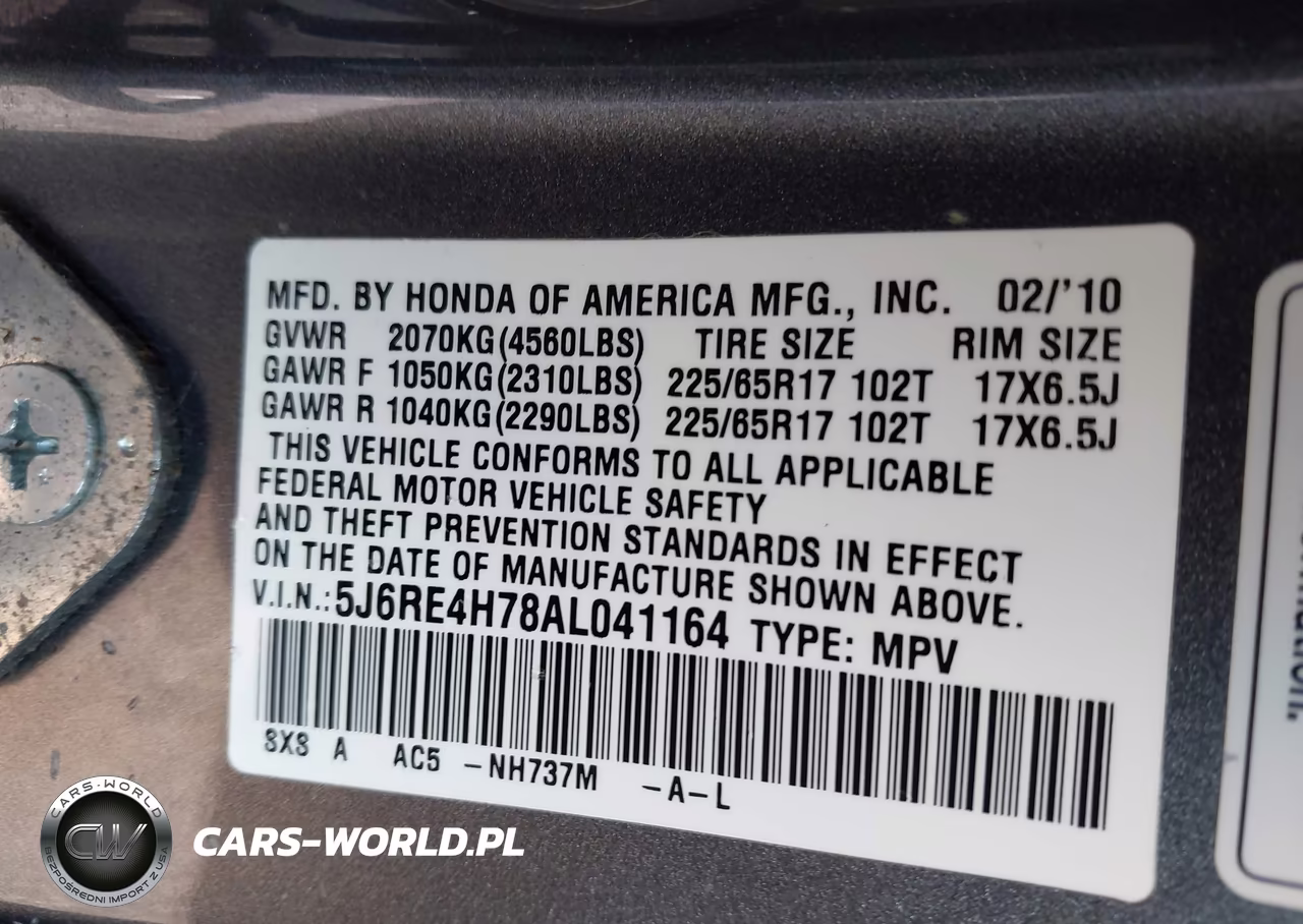 2010 Honda Cr-V Ex-L VIN:5J6RE4H78AL041164 - 9