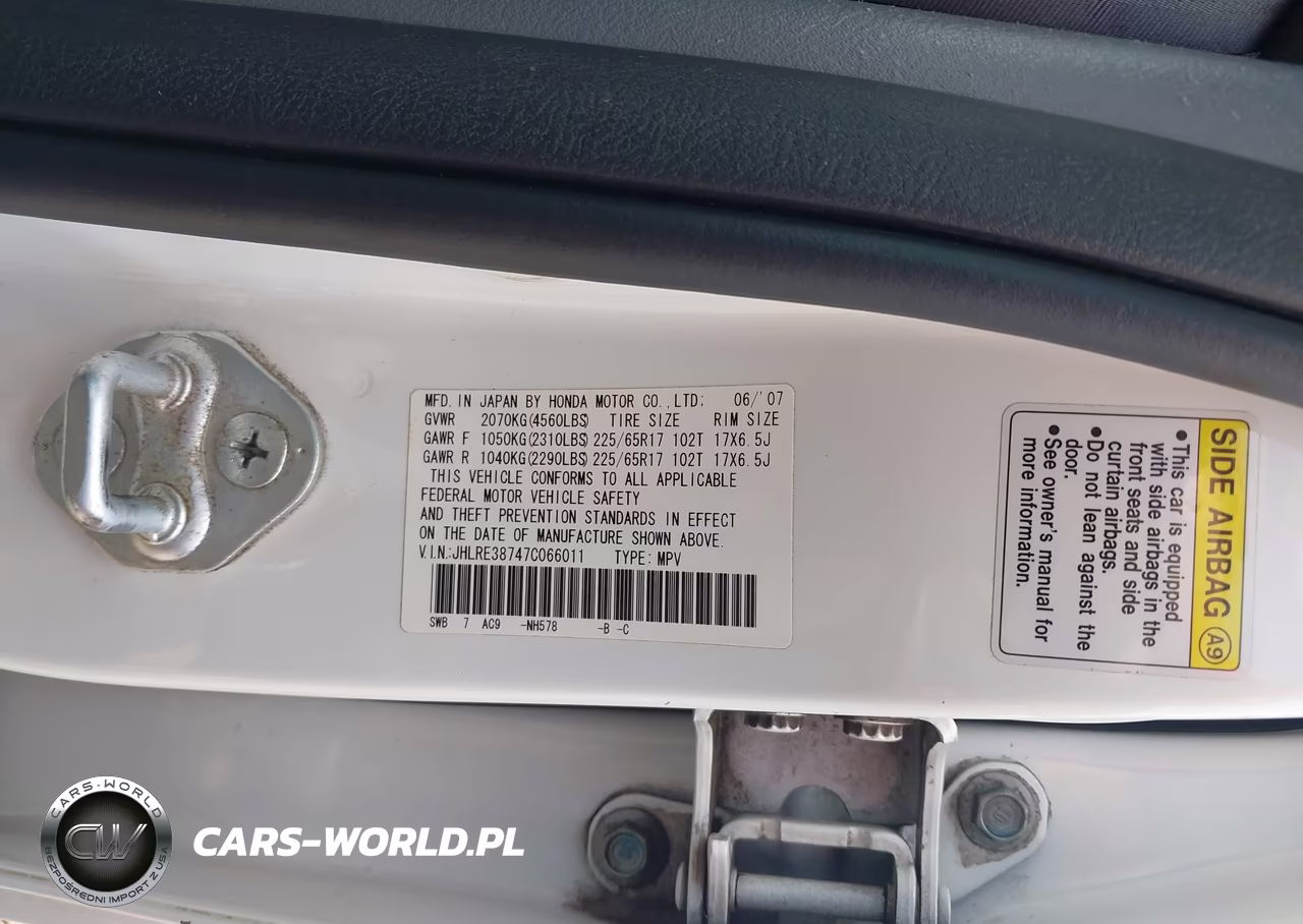 2007 Honda Cr-V Ex-L VIN:JHLRE38747C066011 - 9