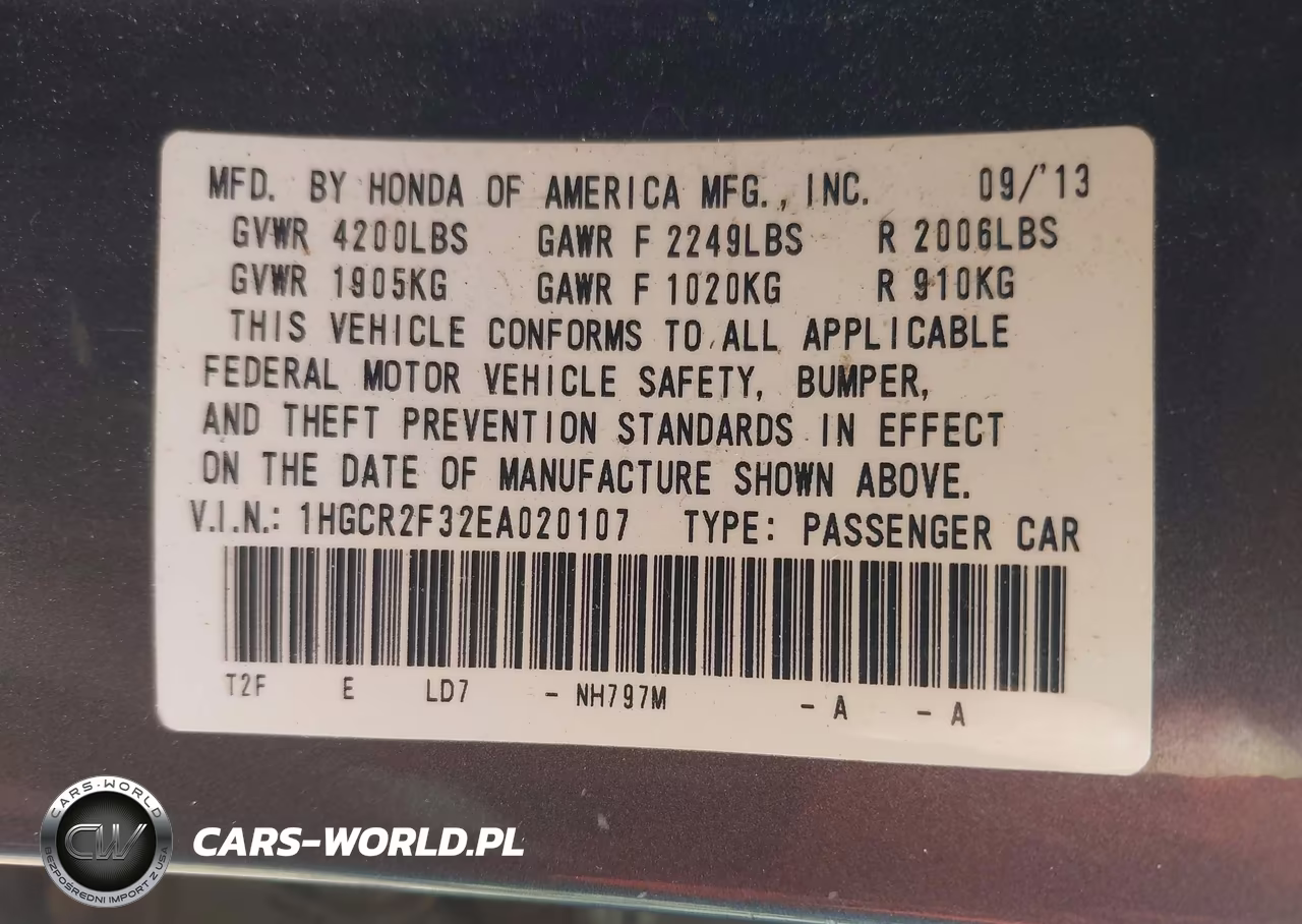 2014 Honda Accord Lx VIN:1HGCR2F32EA020107 - 9