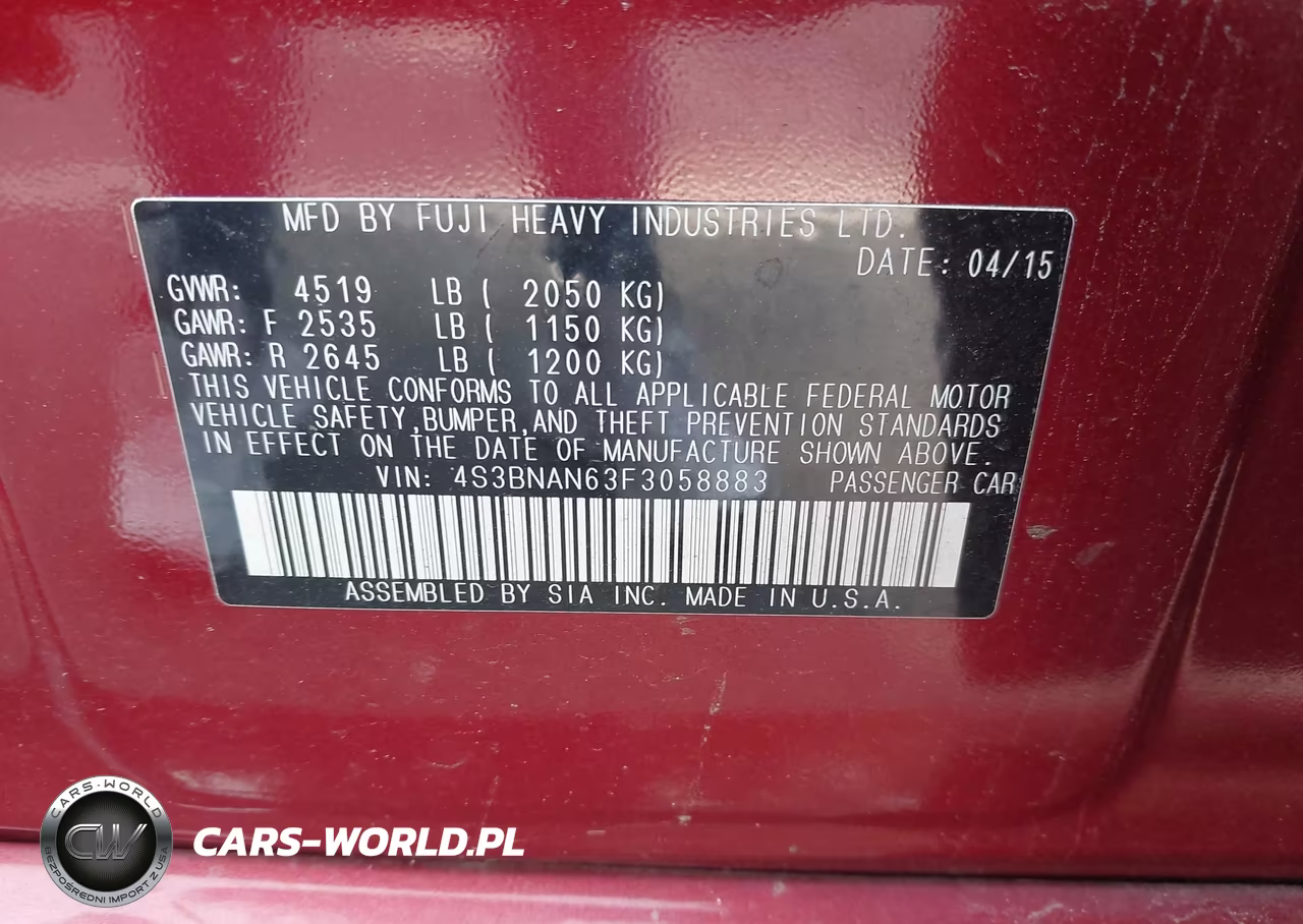 2015 Subaru Legacy 2.5I Limited VIN:4S3BNAN63F3058883 - 9
