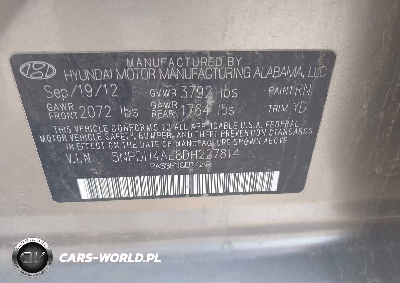 2013 Hyundai Elantra Gls VIN:5NPDH4AE8DH227814 - 9
