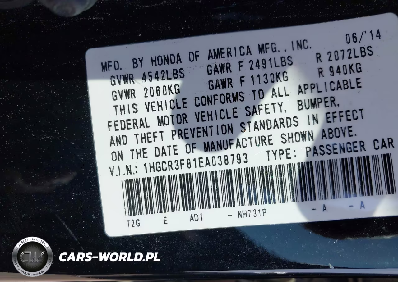 2014 Honda Accord Ex-L V-6 VIN:1HGCR3F81EA038793 - 9