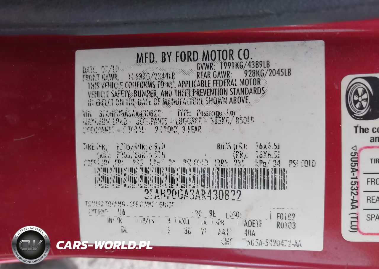 2010 Ford Fusion S VIN:3FAHP0GA3AR430822 - 9