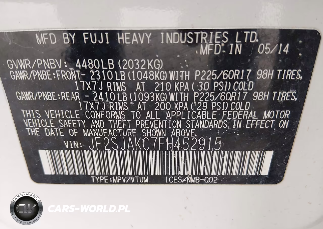 2015 Subaru Forester 2.5I Limited VIN:JF2SJAKC7FH452915 - 9