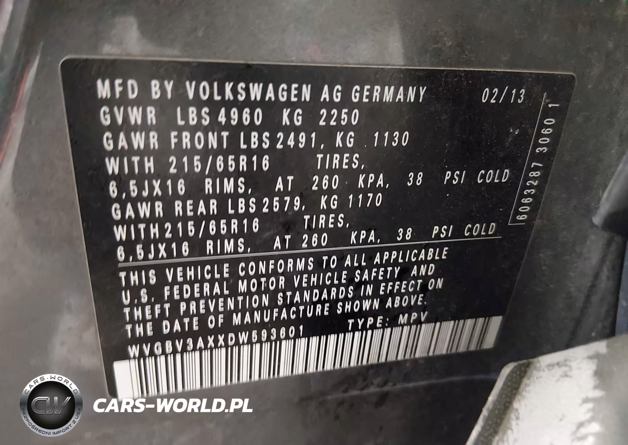 2013 Volkswagen Tiguan S VIN:WVGBV3AXXDW593601 - 9