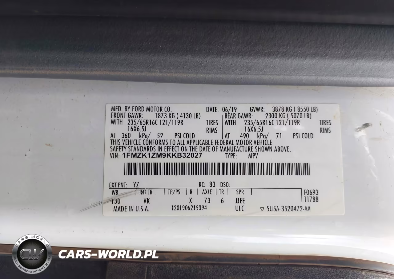 2019 Ford Transit-150 Xl VIN:1FMZK1ZM9KKB32027 - 9