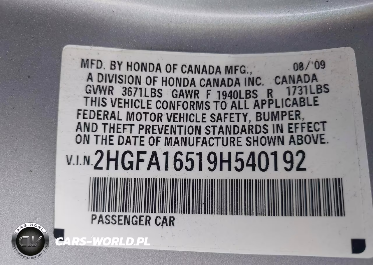 2009 Honda Civic Lx VIN:2HGFA16519H540192 - 9