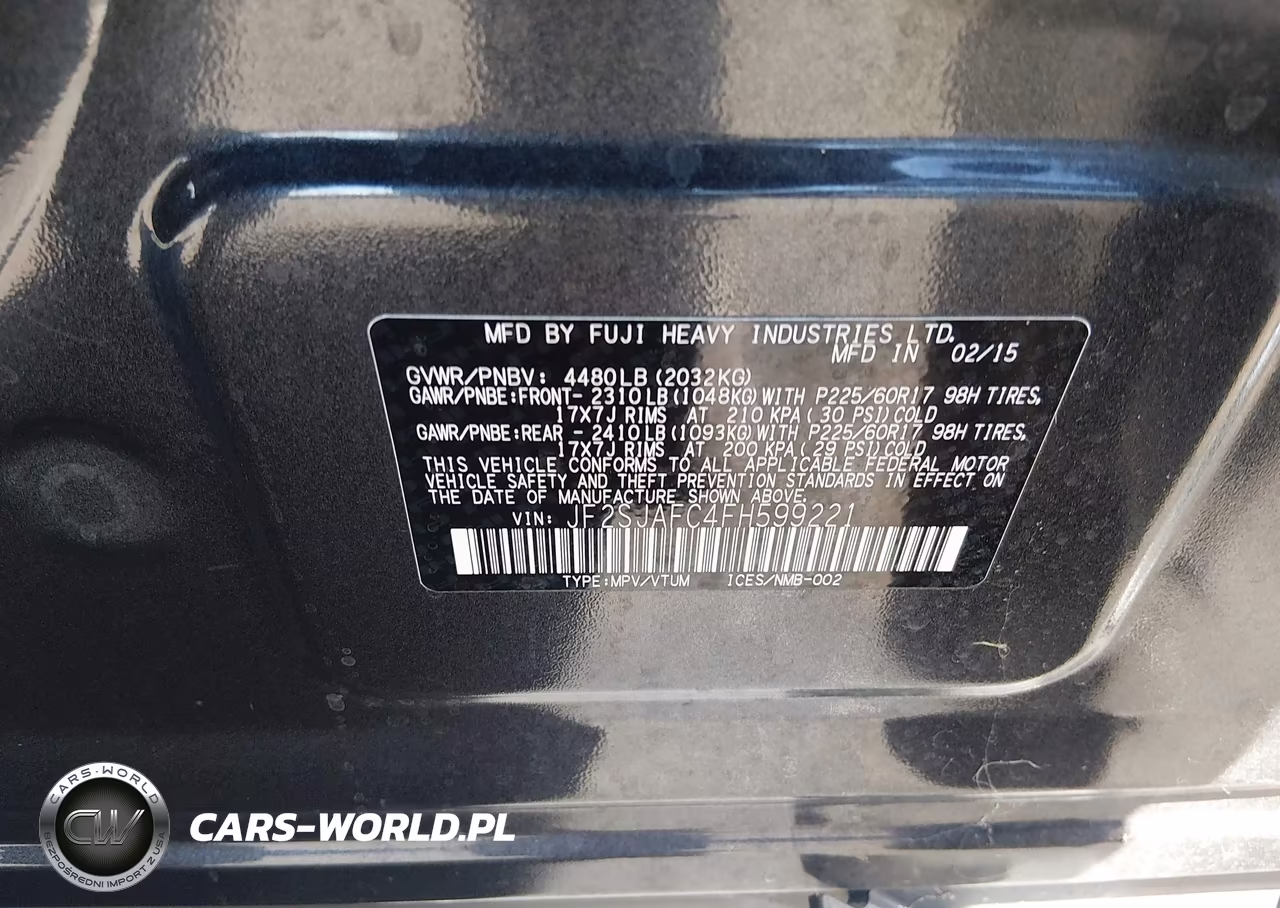 2015 Subaru Forester 2.5I Premium VIN:JF2SJAFC4FH599221 - 9