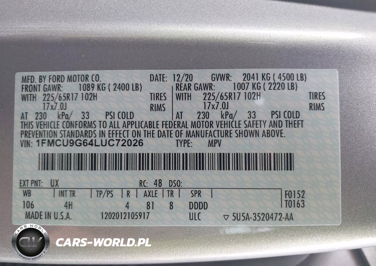 2020 Ford Escape Se VIN:1FMCU9G64LUC72026 - 9