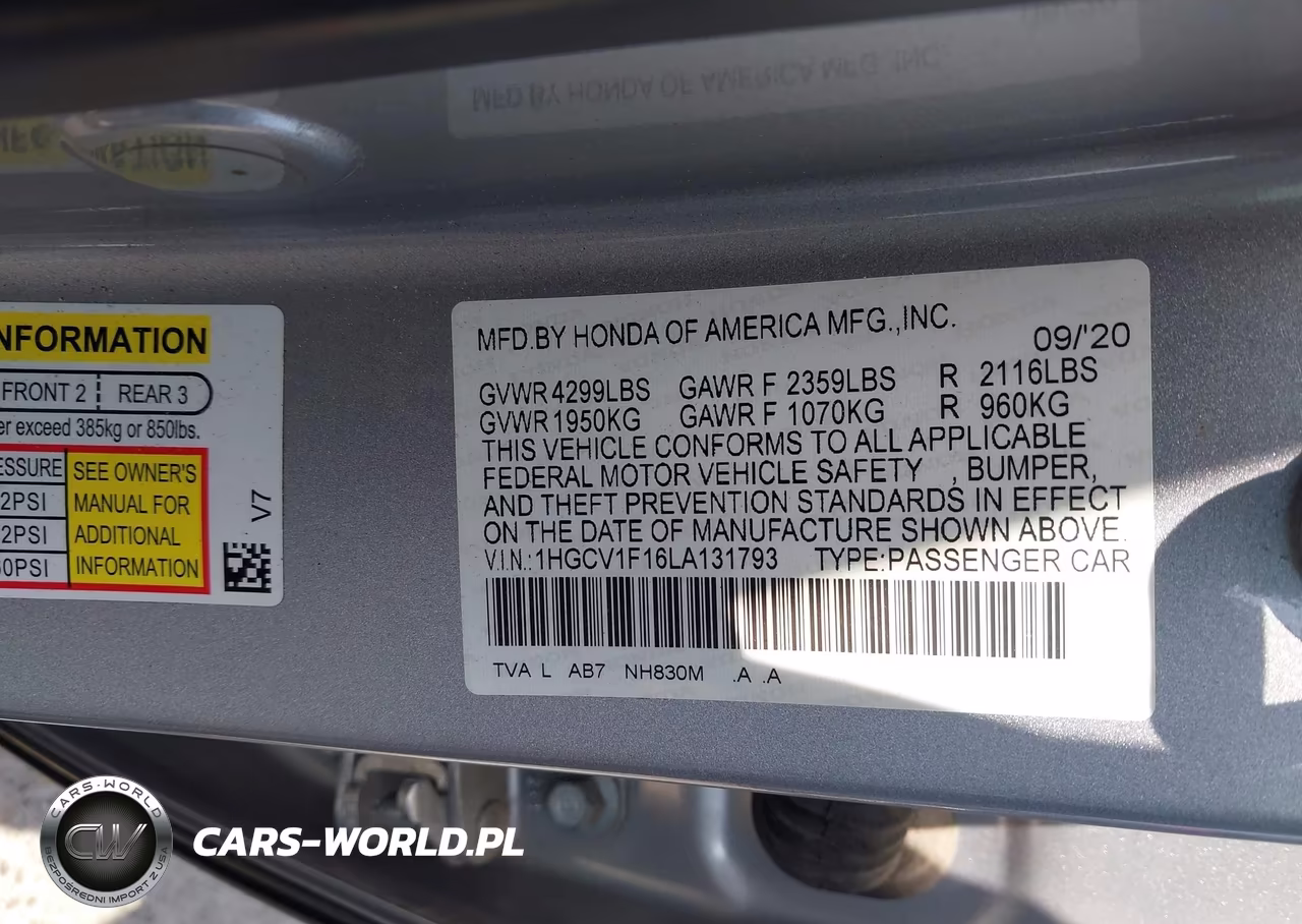 2020 Honda Accord Lx VIN:1HGCV1F16LA131793 - 9