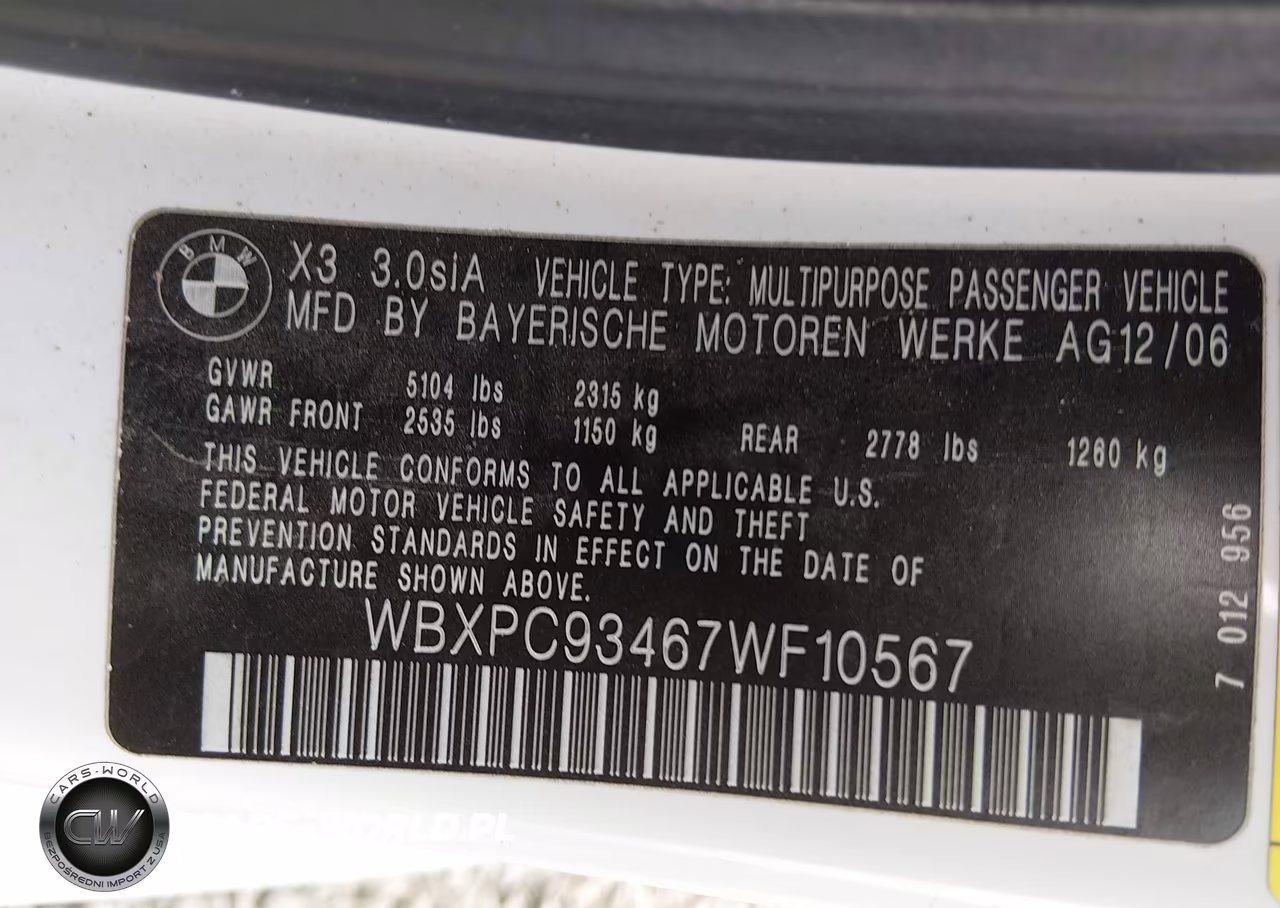 2007 BMW X3 3.0Si VIN:WBXPC93467WF10567 - 9
