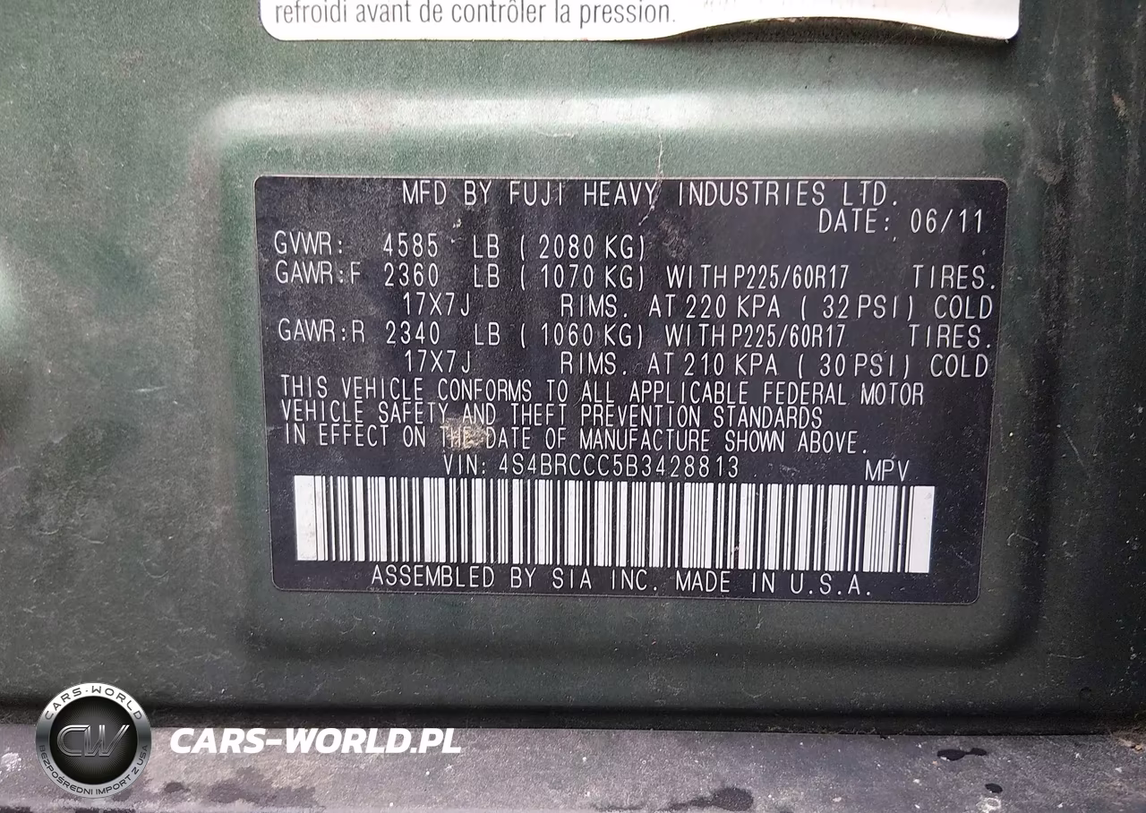 2011 Subaru Outback 2.5I Premium VIN:4S4BRCCC5B3428813 - 9