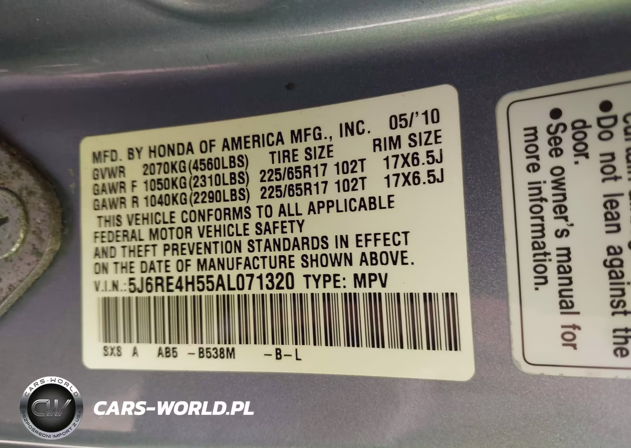 2010 Honda Cr-V Ex VIN:5J6RE4H55AL071320 - 9