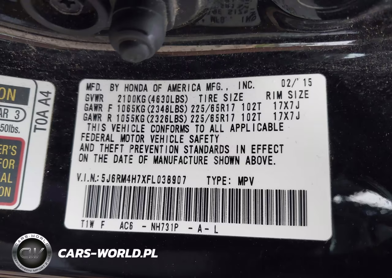 2015 Honda Cr-V Ex-L VIN:5J6RM4H7XFL038907 - 9