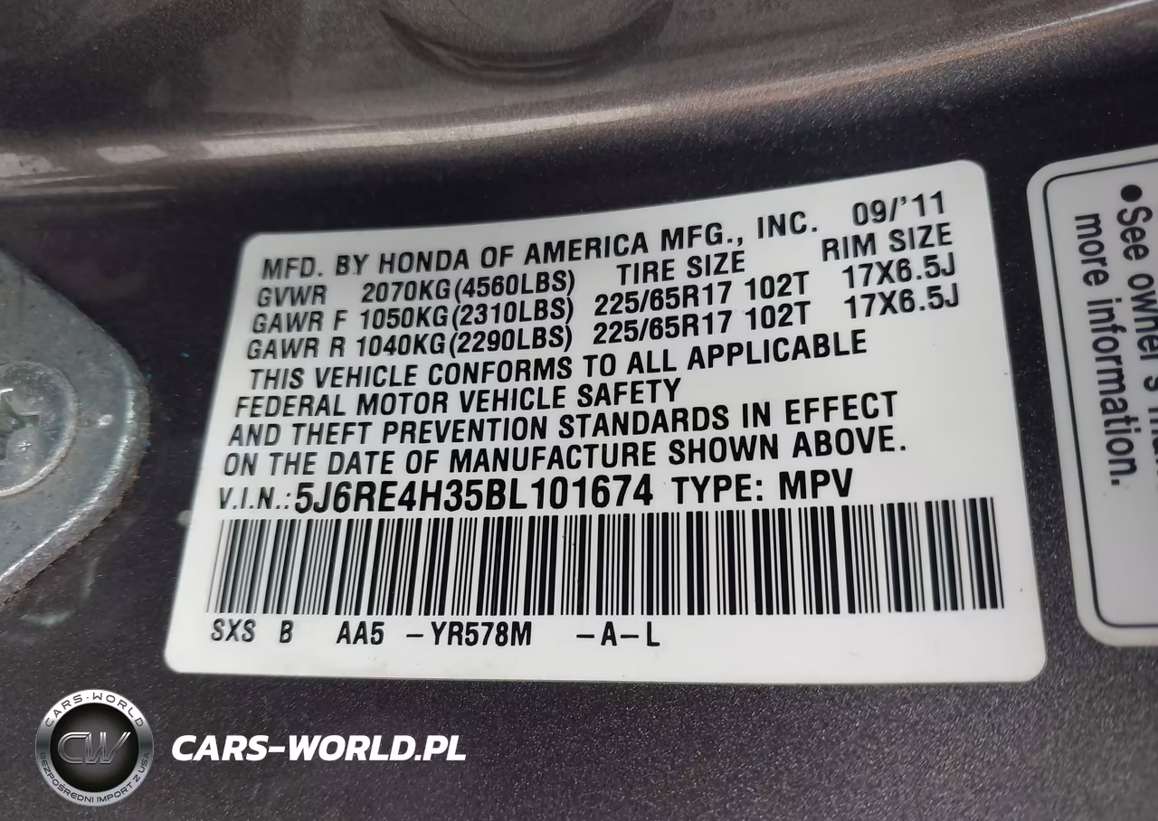 2011 Honda Cr-V Lx VIN:5J6RE4H35BL101674 - 9