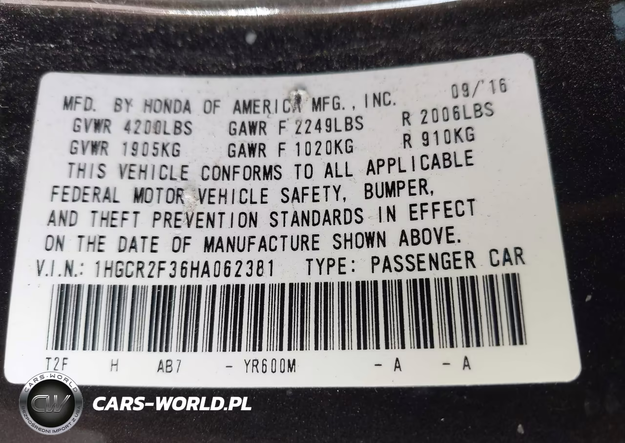 2017 Honda Accord Lx VIN:1HGCR2F36HA062381 - 9