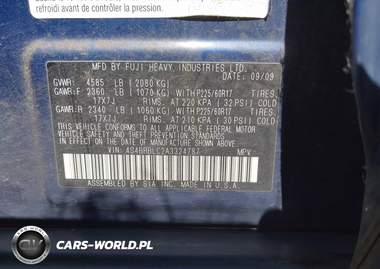 2010 Subaru Outback 2.5I Limited VIN:4S4BRBLC2A3324787 - 9