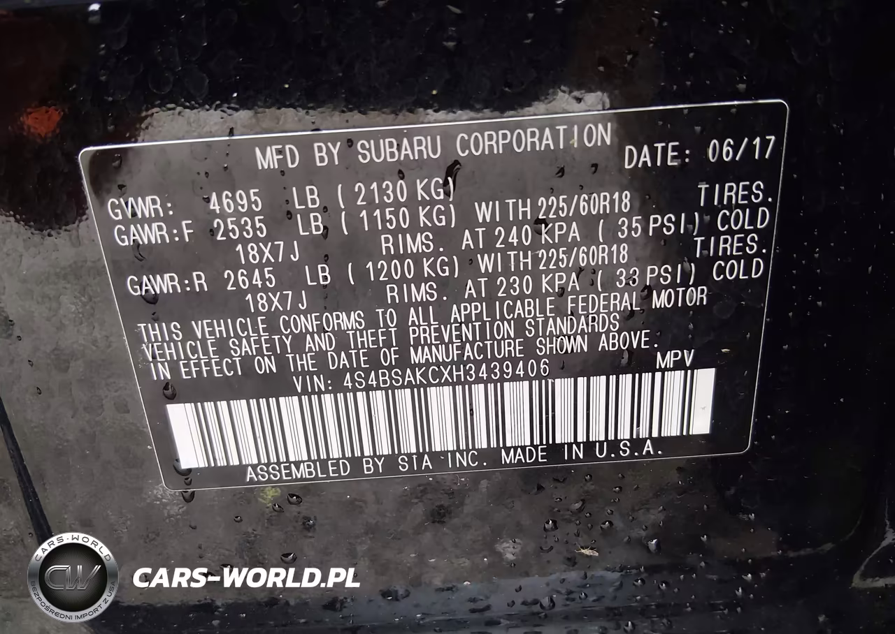 2017 Subaru Outback 2.5I Limited VIN:4S4BSAKCXH3439406 - 9