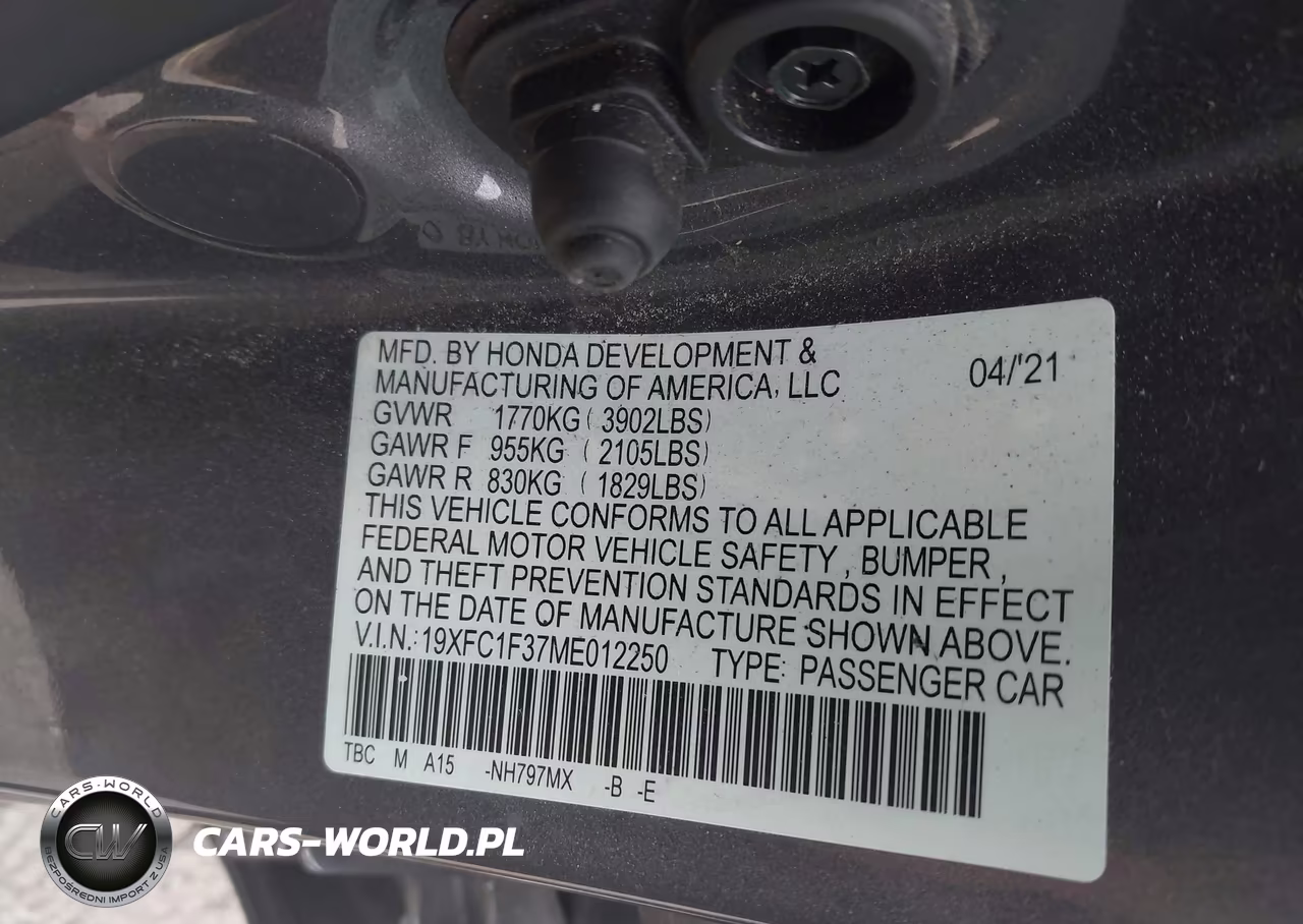 2021 Honda Civic Ex VIN:19XFC1F37ME012250 - 9