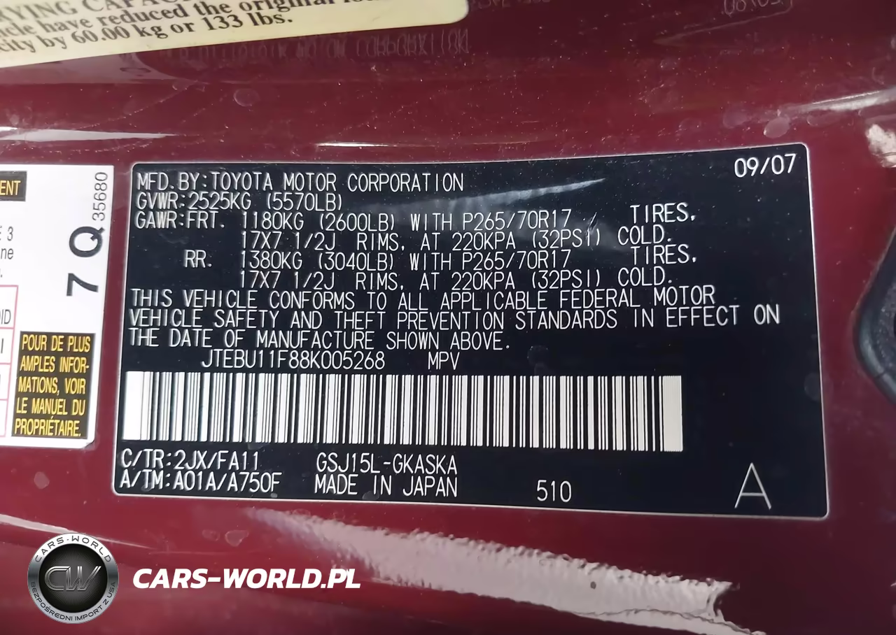 2008 Toyota Fj Cruiser VIN:JTEBU11F88K005268 - 9