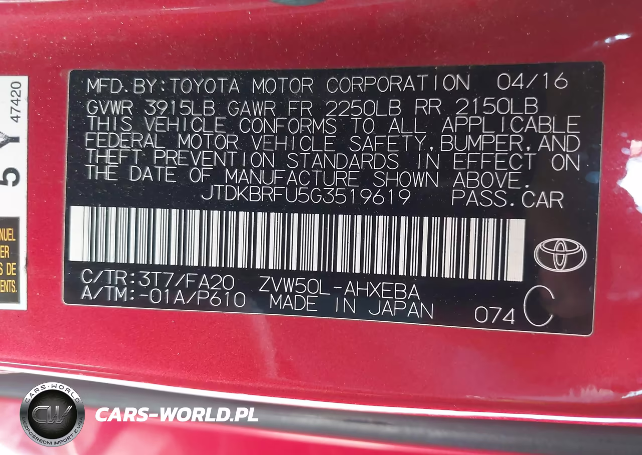 2016 Toyota Prius Two VIN:JTDKBRFU5G3519619 - 9