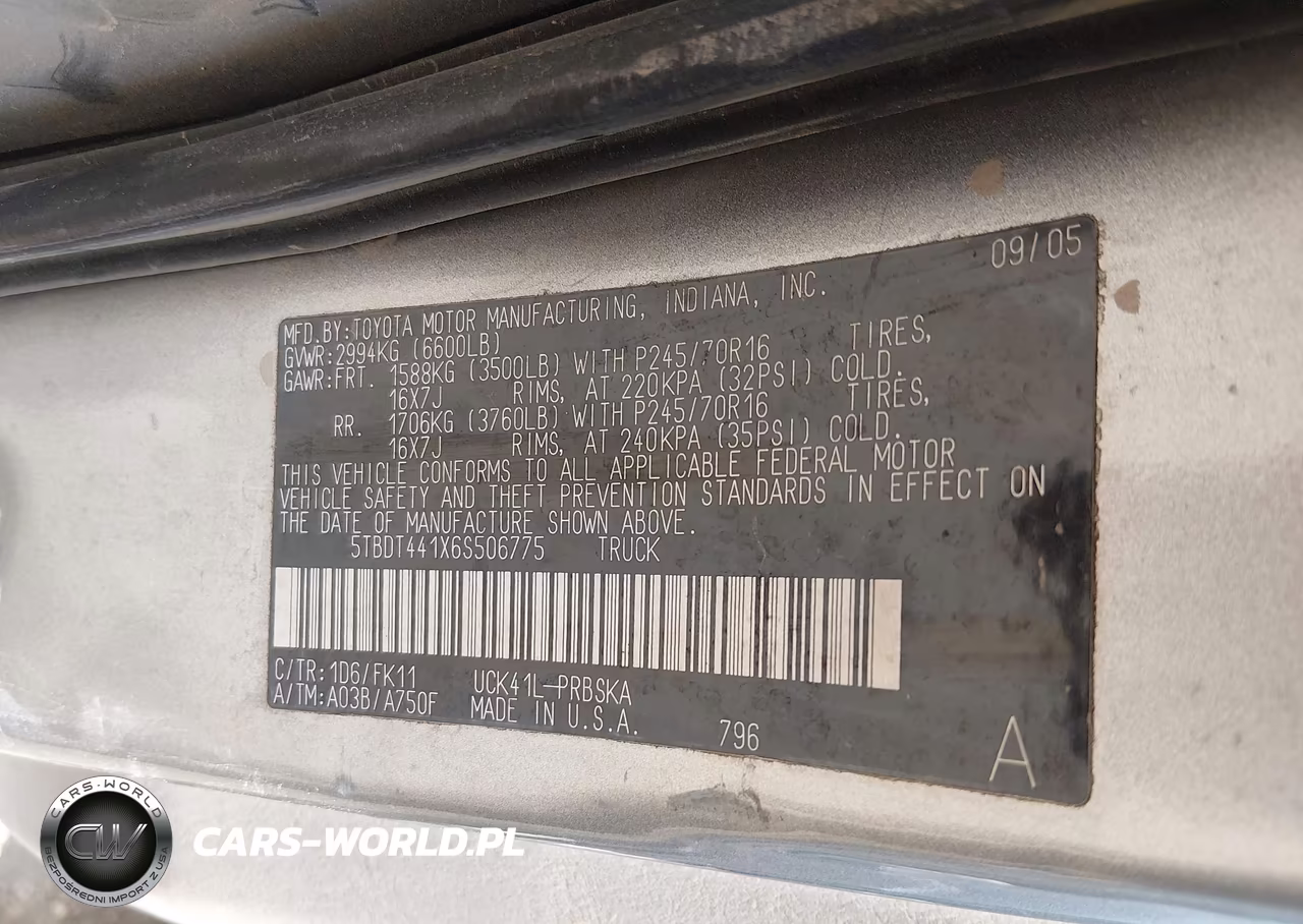 2006 Toyota Tundra Sr5 V8 VIN:5TBDT441X6S506775 - 9