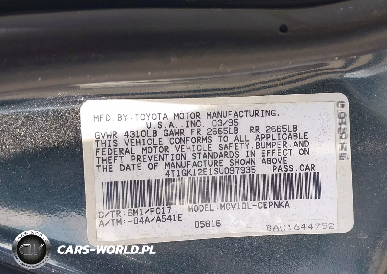 1995 Toyota Camry Le VIN:4T1GK12E1SU097935 - 9