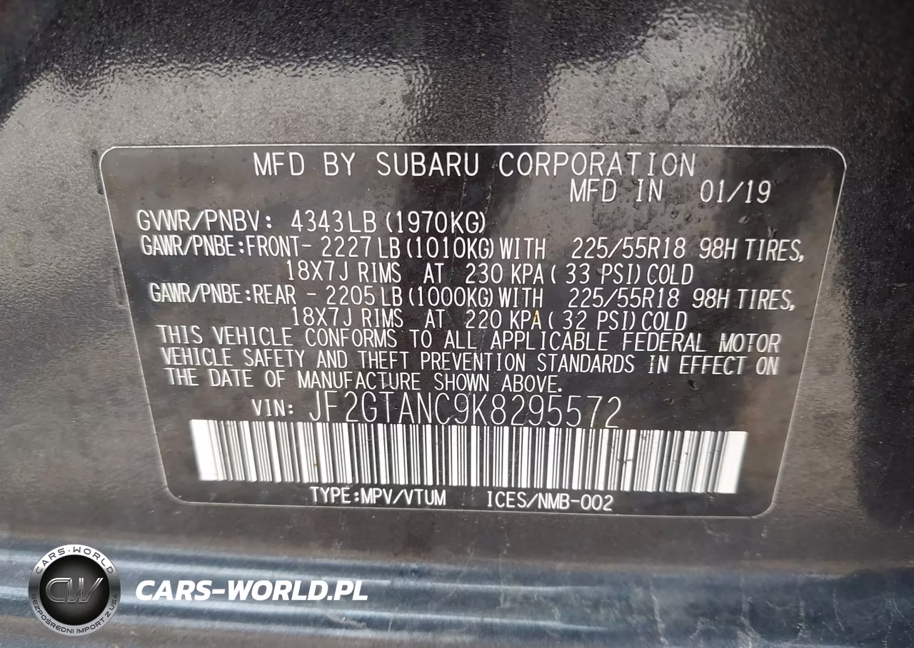 2019 Subaru Crosstrek 2.0I Limited VIN:JF2GTANC9K8295572 - 9