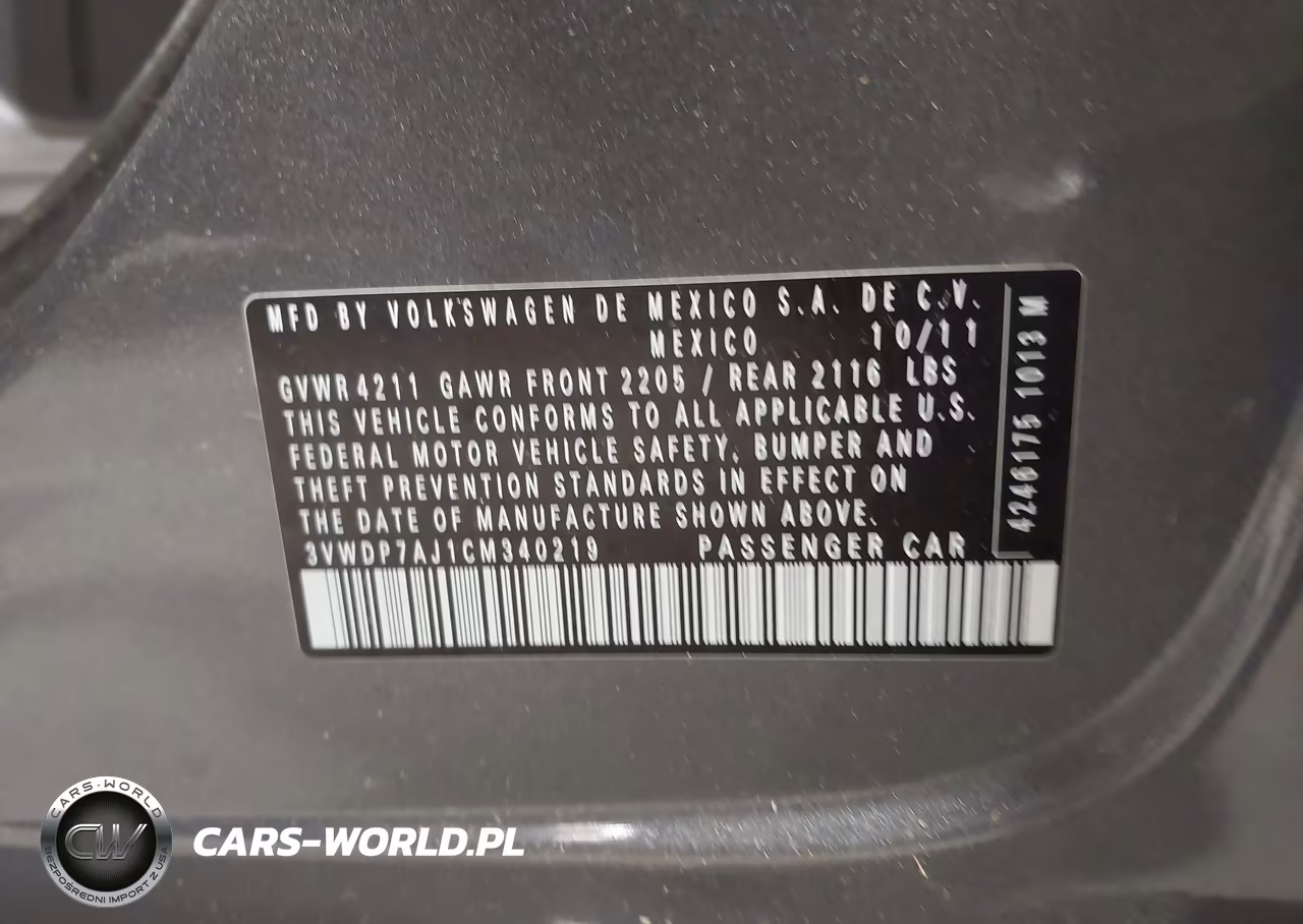 2012 Volkswagen Jetta 2.5L Se VIN:3VWDP7AJ1CM340219 - 9