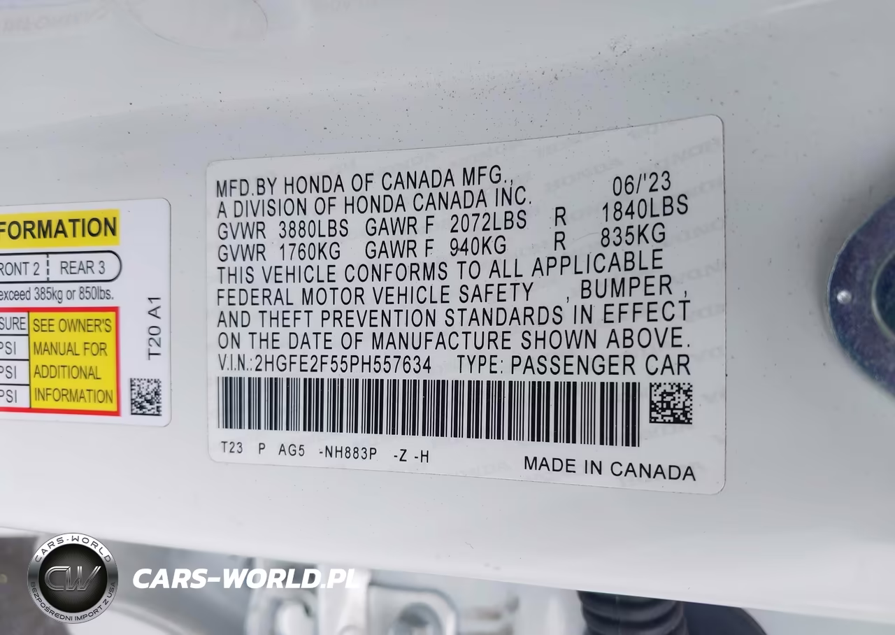 2023 Honda Civic Sport VIN:2HGFE2F55PH557634 - 9