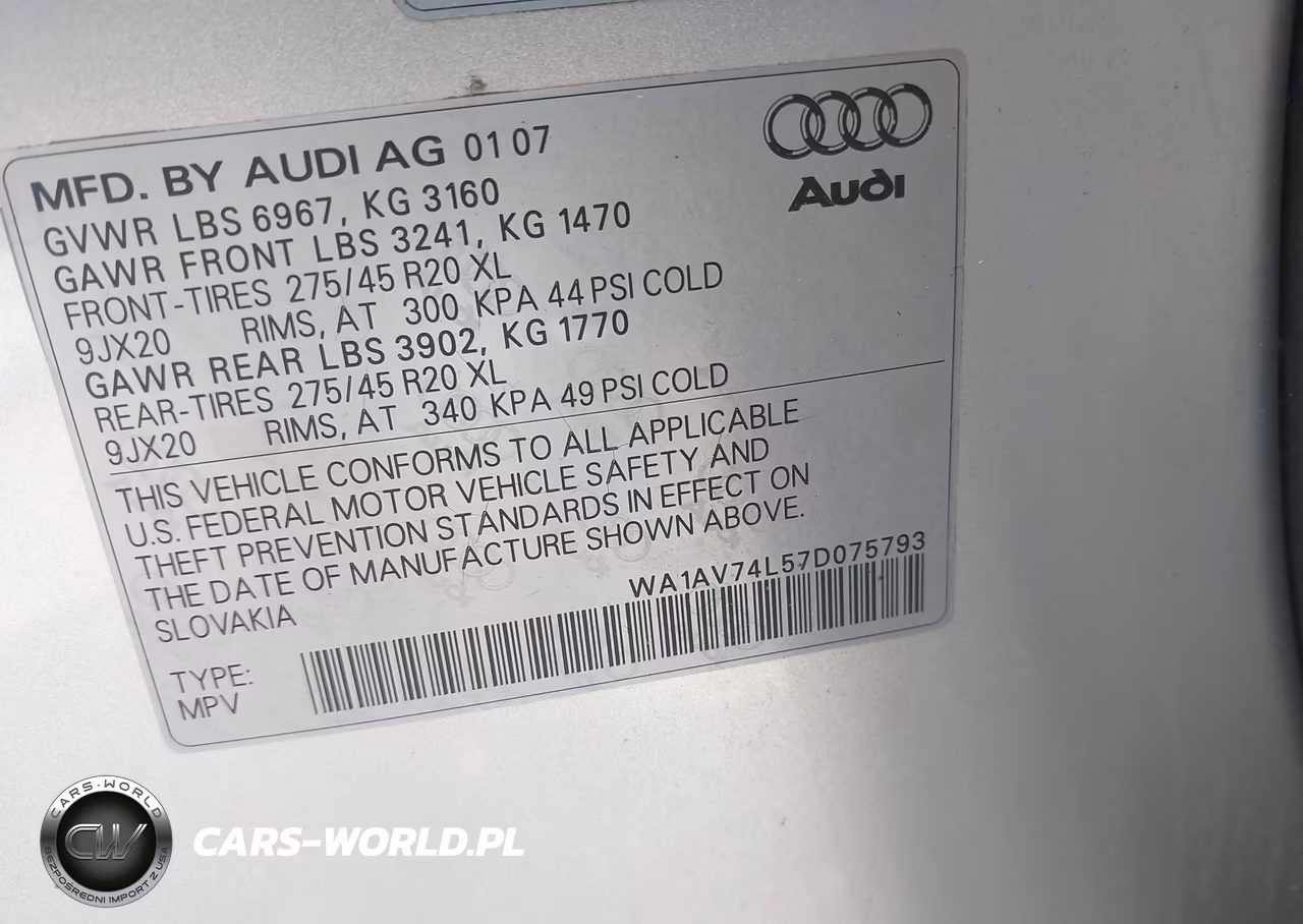 2007 Audi Q7 4.2 VIN:WA1AV74L57D075793 - 9